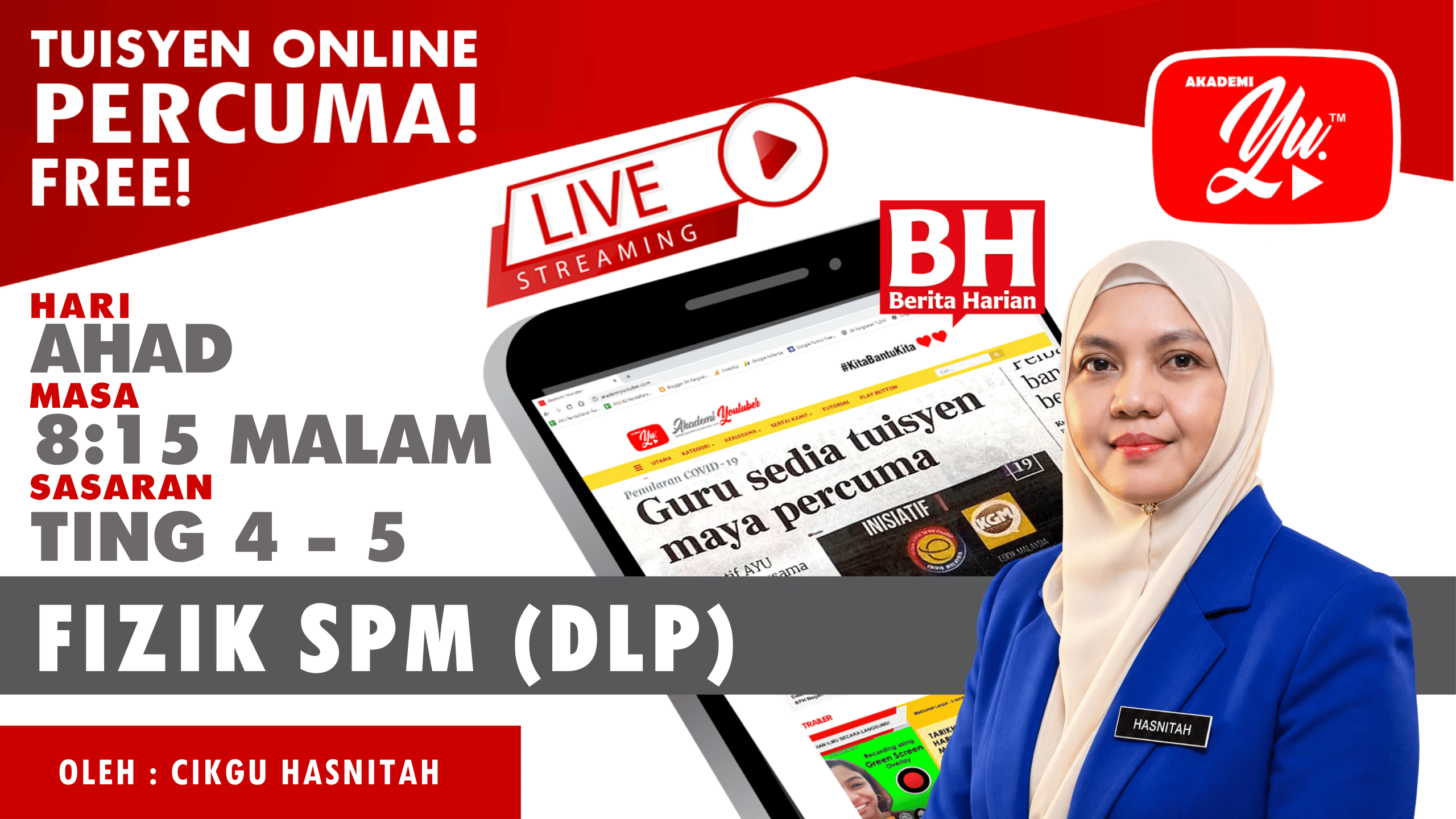 Thumbnail 🔴 [LIVE] FIZIK TING 5 (DLP), SKOR A+ FIZIK SPM 2026 (PRESSURE & ELECTRICITY) OLEH CIKGU HASNITAH #165 #AIO #TUISYENPERCUMA